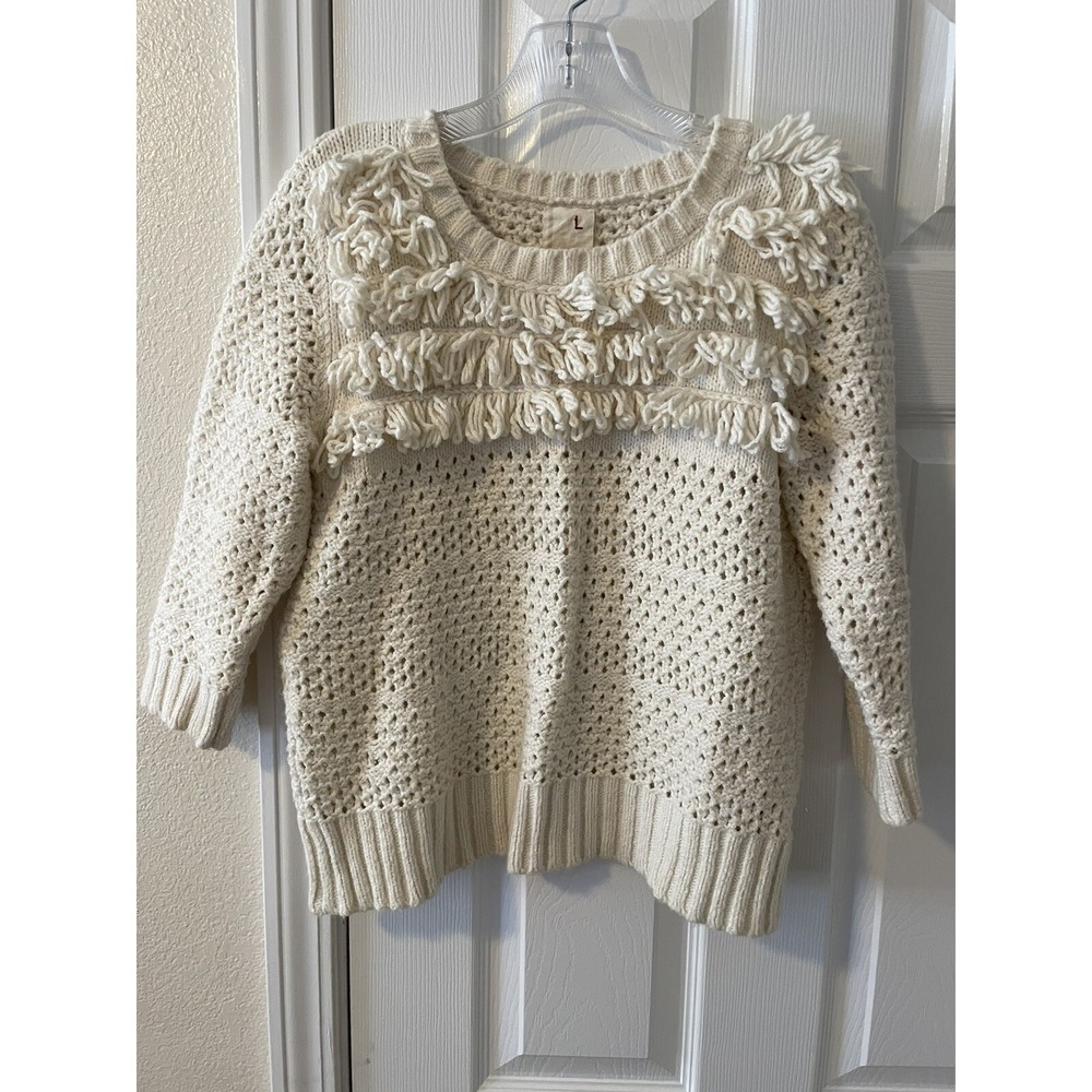 Far Away From Close Anthropologie Angora Rabbit Hair Blend Sweater L Shabby Chic